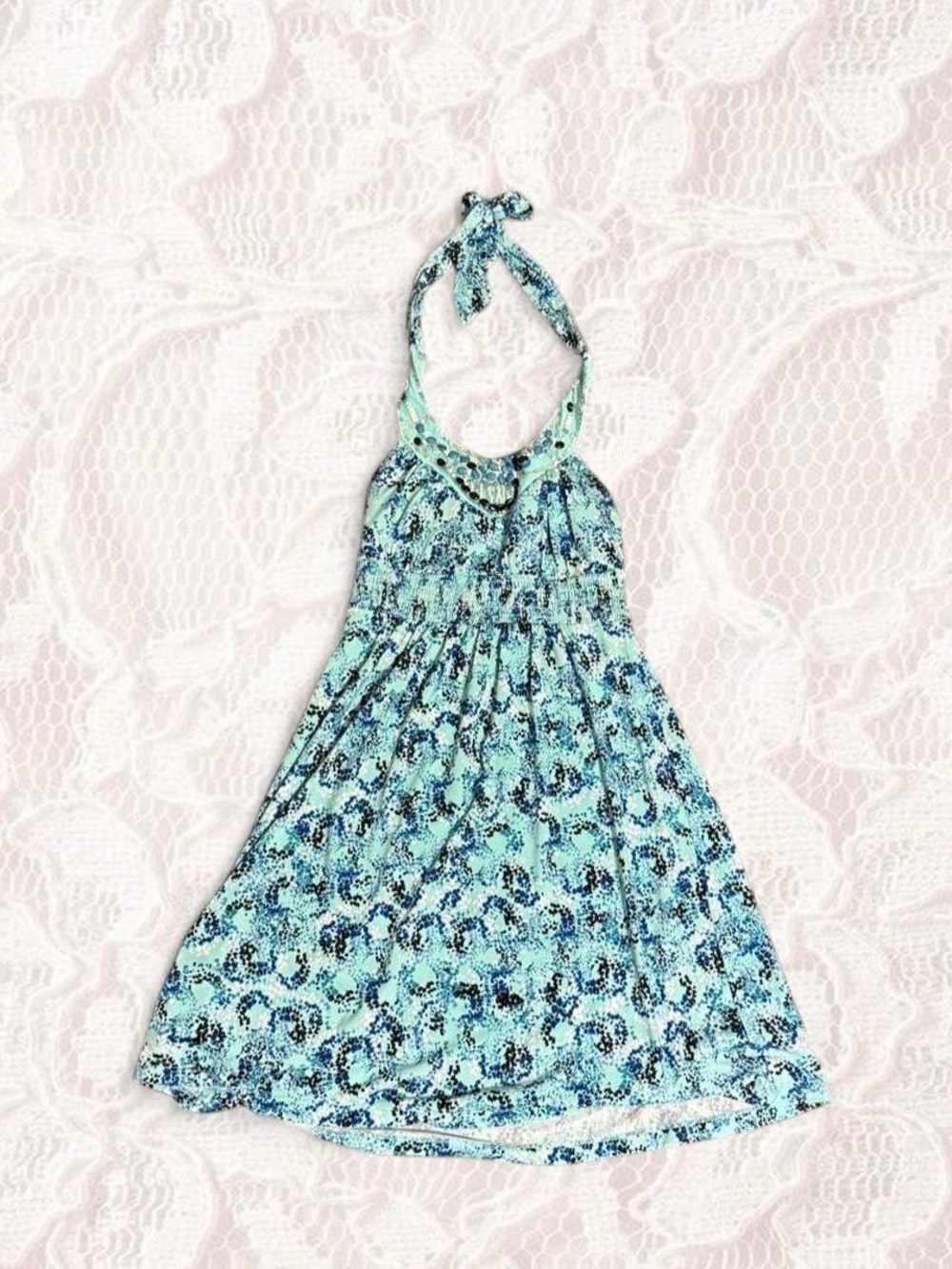 Candies’s Blue Floral Beaded Halter Dress